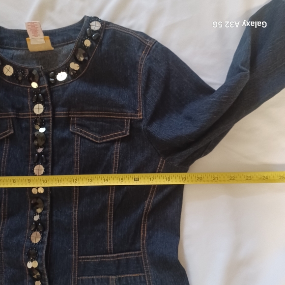 Ruby Rd. Women Size 10 Dark Blue Jean Jacket with Embellishments - Picture 10 of 12